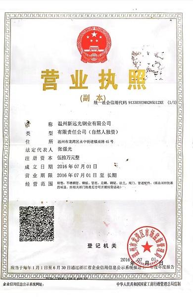 温州新远光钢业有限公司营业执照