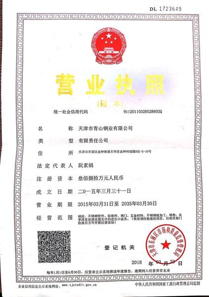 天津市青山钢业有限公司营业执照
